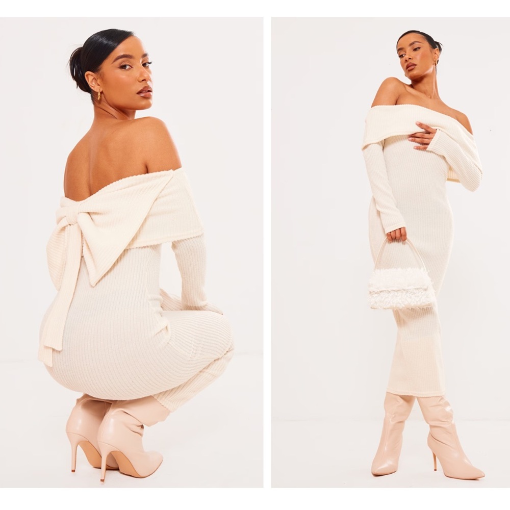 Soft Off the Shoulder Bodycon Dress with Bow